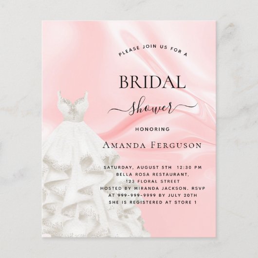 ブライダルシャワー赤面ピンクのドレスの予算の招待 チラシ (正面)