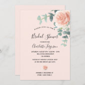 ブライダルシャワー赤面ピンクのバラ金ゴールド緑 招待状 (正面/裏面)