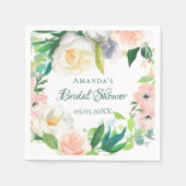 ブライダルシャワー赤面ピンクの緑の花模様 スタンダードカクテルナプキン (正面)