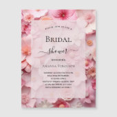 ブライダルシャワー赤面ピンクの花 マグネット招待状 (正面)
