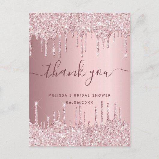 ブライダルシャワー赤面ピンクグリッタードリッ感謝していプユー ポストカード (正面)