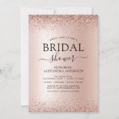 ブライダルシャワー赤面ピンクグリッターバラ金ゴールド 招待状 (正面)