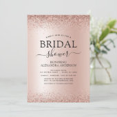 ブライダルシャワー赤面ピンクグリッターバラ金ゴールド 招待状 (スタンド正面)