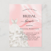 ブライダルシャワー赤面ピンクグリッターホワイトドレス インビテーションポストカード (正面)