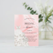 ブライダルシャワー赤面ピンクグリッターホワイトドレス インビテーションポストカード (スタンド正面)