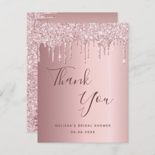 ブライダルシャワー赤面ピンクグリッター感謝していユー ポストカード (正面/裏面)