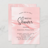 ブライダルシャワー赤面ピンクサテンシルク インビテーションポストカード (正面/裏面)