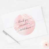 ブライダルシャワー赤面ピンクシルクサテン感謝してい名前 ラウンドシール (封筒)