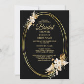 ブライダルシャワー赤面ピンクフローラゴールデンブラック 招待状 (正面)