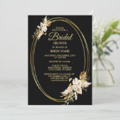 ブライダルシャワー赤面ピンクフローラゴールデンブラック 招待状 (スタンド正面)