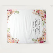 ブライダルシャワー赤面ピンクフローラ写真の背景 タペストリー (正面(横))