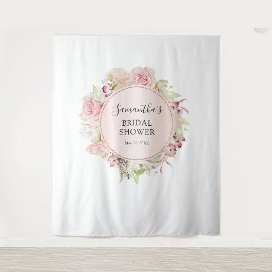ブライダルシャワー赤面ピンクフローラ写真の背景 タペストリー (正面)