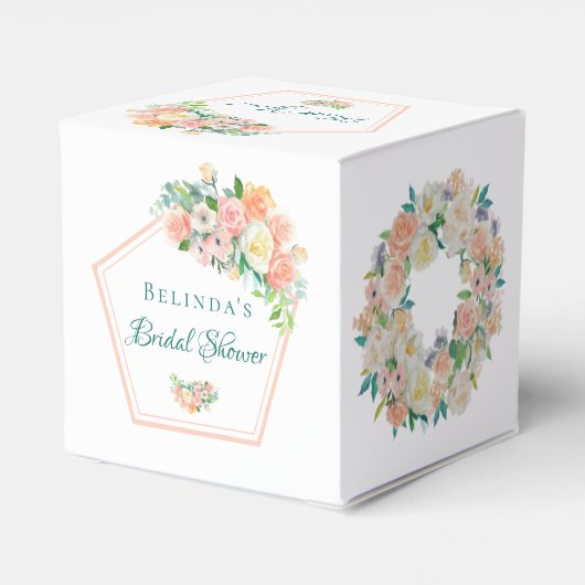 ブライダルシャワー赤面ピンクフローラ幾何学 フェイバーボックス (裏面サイド)