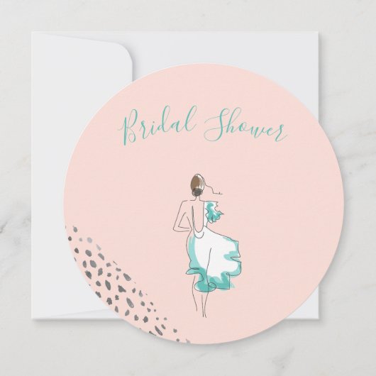 ブライダルシャワー赤面ピンクホワイトシンプルラウンド 案内状 (裏面)