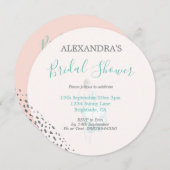 ブライダルシャワー赤面ピンクホワイトシンプルラウンド 案内状 (正面/裏面)