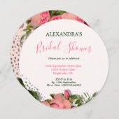 ブライダルシャワー赤面ピンクホワイトローズラウンド 案内状 (正面/裏面)
