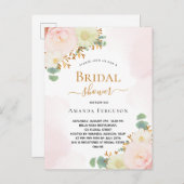 ブライダルシャワー赤面ピンク水色花模様シック ポストカード (正面/裏面)