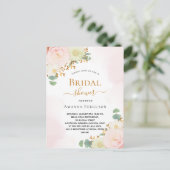 ブライダルシャワー赤面ピンク水色花模様シック ポストカード (スタンド正面)
