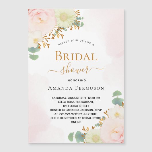 ブライダルシャワー赤面ピンク水色花模様磁石 (正面)