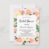 ブライダルシャワー赤面ピンク花模様バラ金ゴールド 招待状 (正面)