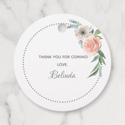 ブライダルシャワー赤面ピンク花模様感謝していユー フェイバータグ (裏面)