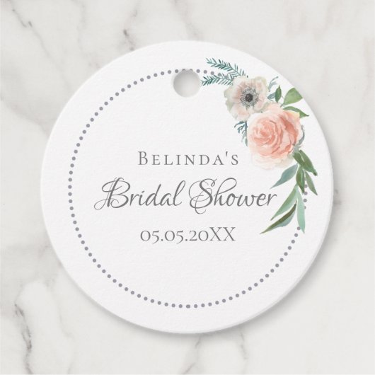 ブライダルシャワー赤面ピンク花模様感謝していユー フェイバータグ (正面)