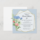 ブライダルシャワー赤面ピンクnダスティブルーファーンフローラ 招待状 (正面/裏面)