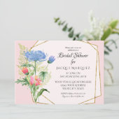 ブライダルシャワー赤面ピンクnブルーシダnフローラアート 招待状 (スタンド正面)