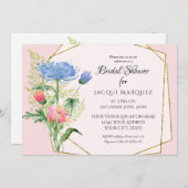 ブライダルシャワー赤面ピンクnブルーシダnフローラアート 招待状 (正面/裏面)