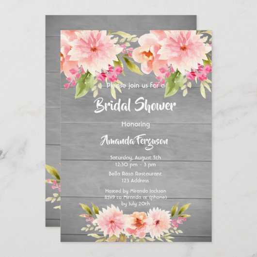 ブライダルシャワー赤面花模様白木 招待状 (正面/裏面)