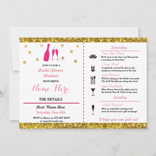 ブライダルシャワー週末の予定 招待状 キラキラ Champagne (正面)