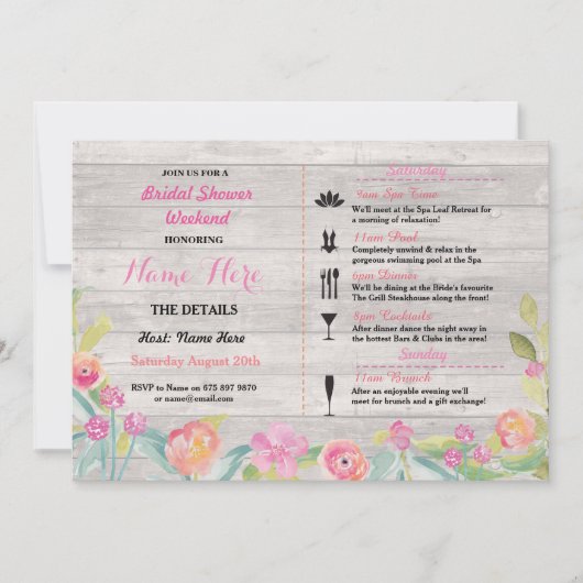 ブライダルシャワー週末旅行旅行ピンクサンゴ招待状 招待状 (正面)