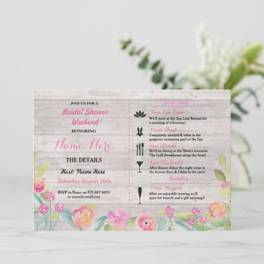 ブライダルシャワー週末旅行旅行ピンクサンゴ招待状 招待状 (スタンド正面)