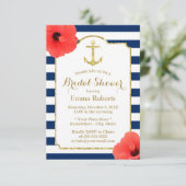 ブライダルシャワー金ゴールドいかり航海のネービストライプー 招待状 (スタンド正面)