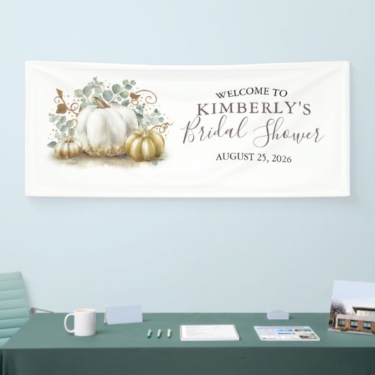 ブライダルシャワー金ゴールドとホワイトカボチャ秋 横断幕 (トレードショー)