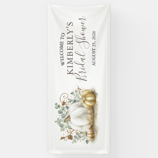 ブライダルシャワー金ゴールドとホワイトカボチャ秋 横断幕 (縦)