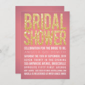 ブライダルシャワー金ゴールドグリッターサンゴパーティの招待状 招待状 (正面/裏面)