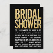 ブライダルシャワー金ゴールドグリッターブラック&ホワイト招待状 招待状 (正面/裏面)