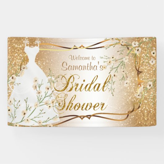 ブライダルシャワー金ゴールドグリッター2 横断幕 (横)