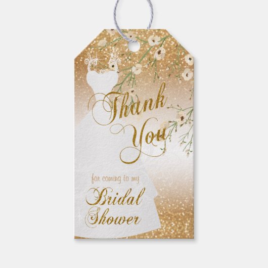 ブライダルシャワー金ゴールドグリッター |ありがとうございます ギフトタグ (正面)
