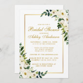 ブライダルシャワー金ゴールドグリーンウォーター色フローラ招待状 招待状 (正面/裏面)