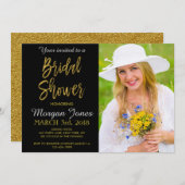 ブライダルシャワー金ゴールドタイポグラフィ箔招待状 招待状 (正面/裏面)