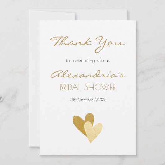 ブライダルシャワー金ゴールドハート サンキューカード (正面)