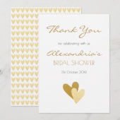 ブライダルシャワー金ゴールドハート サンキューカード (正面/裏面)