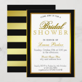 ブライダルシャワー金ゴールドブラックカードストライプのクラシック 招待状 (正面/裏面)