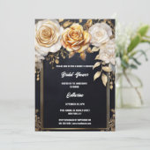 ブライダルシャワー金ゴールドブラックバラフラワーシック 招待状 (スタンド正面)