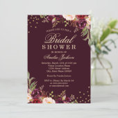 ブライダルシャワー金ゴールドブルゴーニュフローラスパークル 招待状 (スタンド正面)