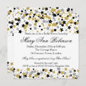 ブライダルシャワー金ゴールドモダングリッタースターズ紙吹雪 招待状 (正面/裏面)