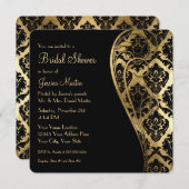 ブライダルシャワー金ゴールドリーフルックダマスクスクロール招待状 招待状 (正面/裏面)