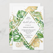 ブライダルシャワー金ゴールド熱帯葉招待状 (正面/裏面)